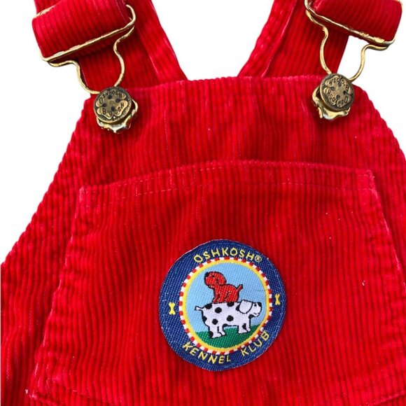 Vintage OshKosh B'gosh Red Corduroy Dog Overalls - Made in USA - 3T - Picture 4 of 8